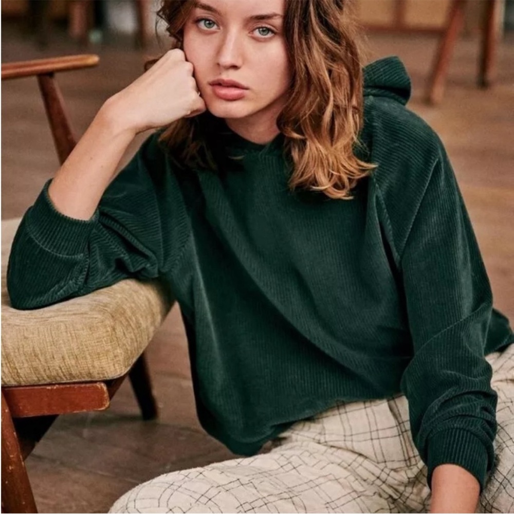 Sezane Forest Green Corduroy Hoodie